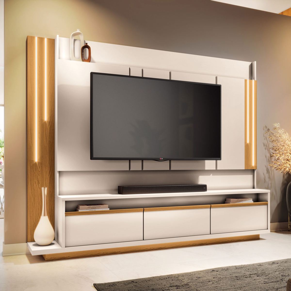 Home Montane: panel para TV con rack e iluminación