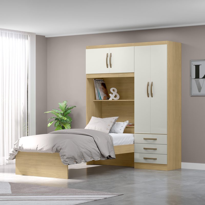 Ropero Lisboa en dormitorio, Castaño y Off White